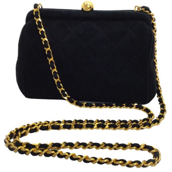 CHANEL Handbags - Chanel Kiss-lock Black Suede Leather Clutch